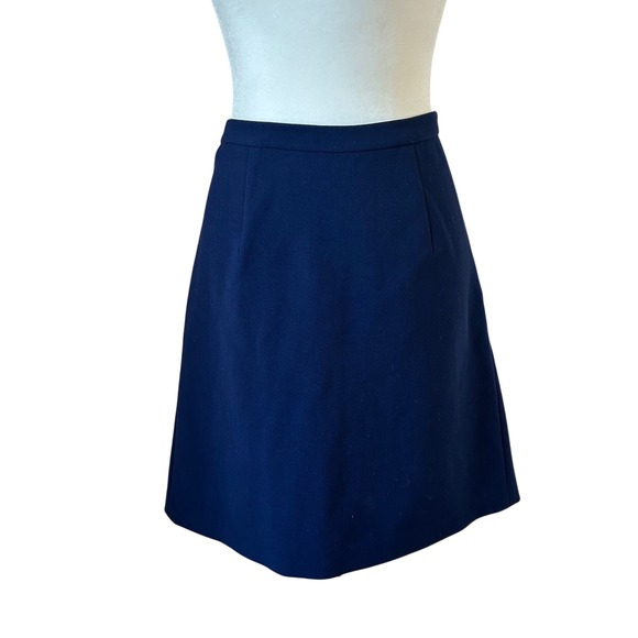 DVF Diane von Furstenberg Navy Blue Eliza Back Pleated A-line Skirt Size 6 - Picture 3 of 9